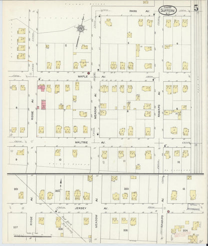 Sanborn Fire Insurance Map from Suffern, Rockland County, New York (1913), Sheet #0005 - Historic Sanborn Fire Insurance Map Print, vintage old map wall art, antique decor, genealogy gift, New York New York map