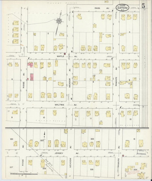Sanborn Fire Insurance Map from Suffern, Rockland County, New York (1913), Sheet #0005 - Historic Sanborn Fire Insurance Map Print, vintage old map wall art, antique decor, genealogy gift, New York New York map