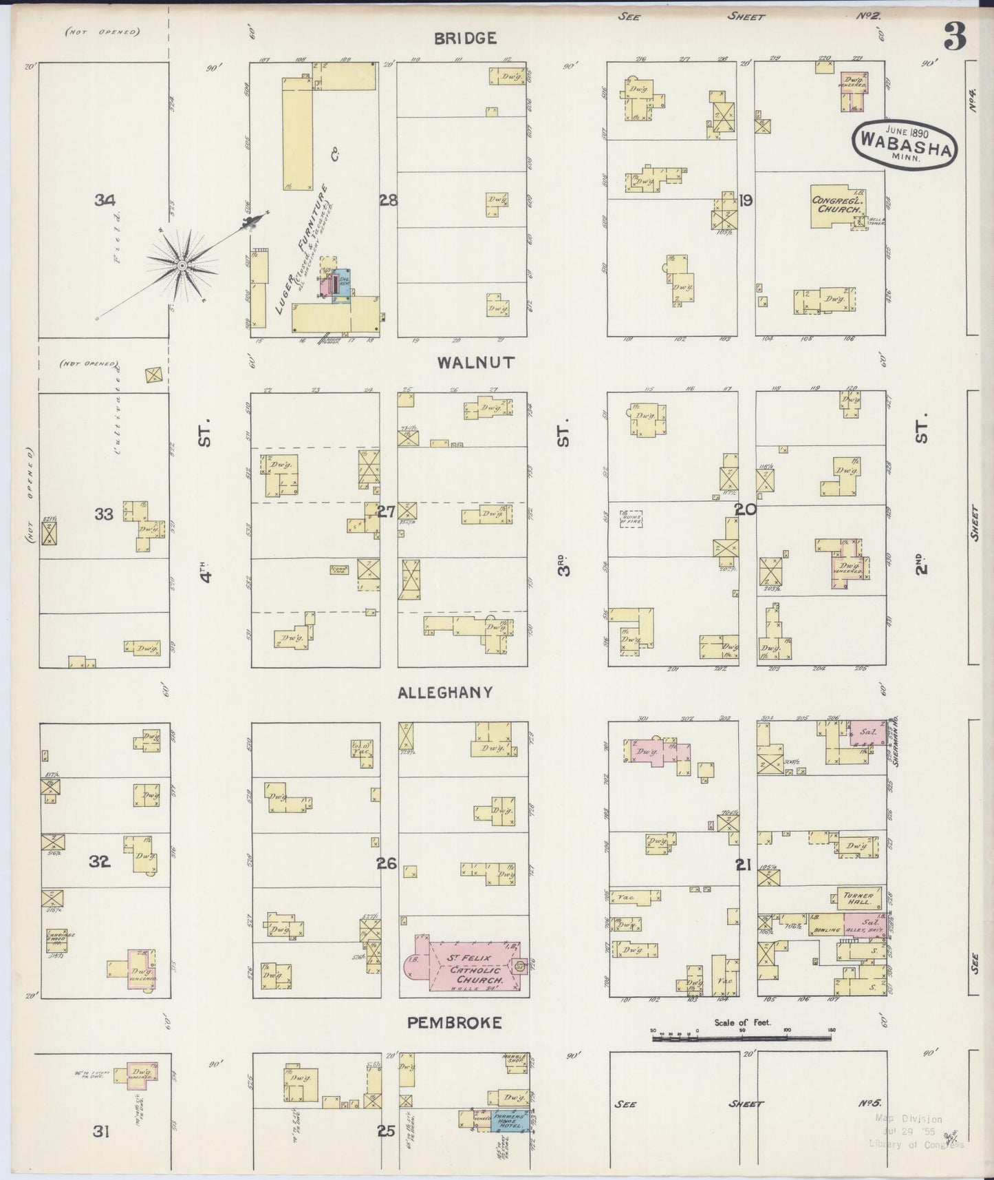 Sanborn Fire Insurance Map from Wabasha, Wabasha County, Minnesota (1890), Sheet #0003 - Complete Map Set gallery image, historic Sanborn map, vintage wall art, Minnesota Minnesota