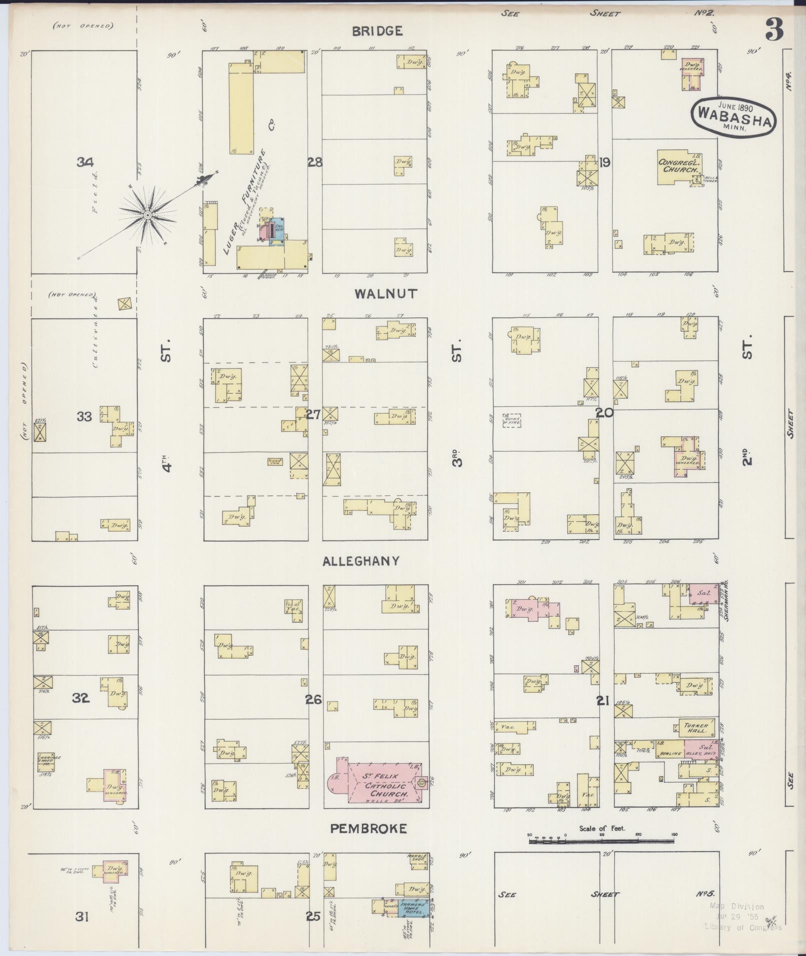 Sanborn Fire Insurance Map from Wabasha, Wabasha County, Minnesota (1890), Sheet #0003 - Complete Map Set gallery image, historic Sanborn map, vintage wall art, Minnesota Minnesota