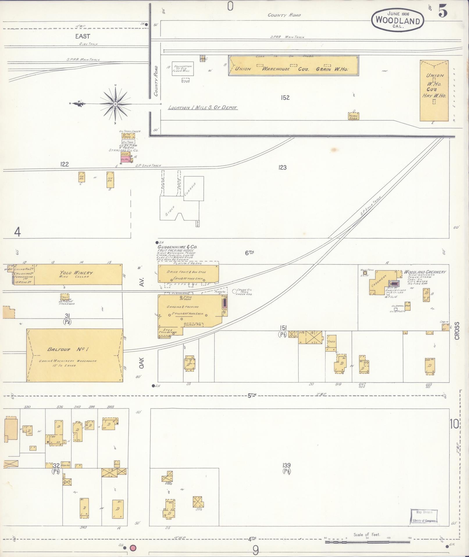 Sanborn Fire Insurance Map from Woodland, Yolo County, California (1906), Sheet #0005 - Complete Map Set gallery image, historic Sanborn map, vintage wall art, California California