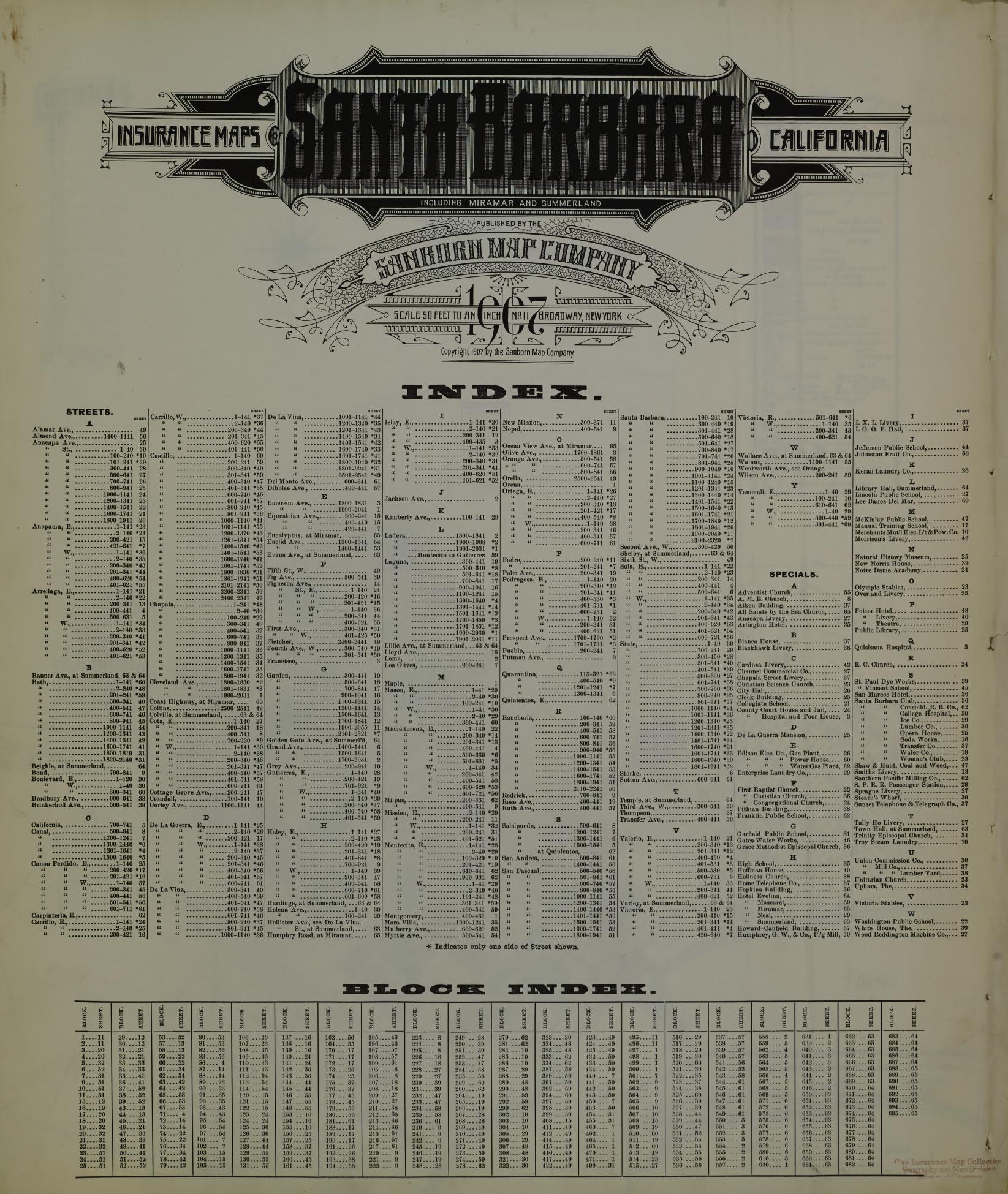 Sanborn Fire Insurance Map from Santa Barbara, Santa Barbara County, California. (1907) – Historic Sanborn Fire Insurance Map Print