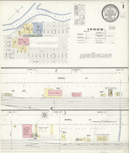 Sanborn Fire Insurance Map from Glendive, Dawson County, Montana (1903), Sheet #0001 - Complete Map Set gallery image, historic Sanborn map, vintage wall art, Montana Montana