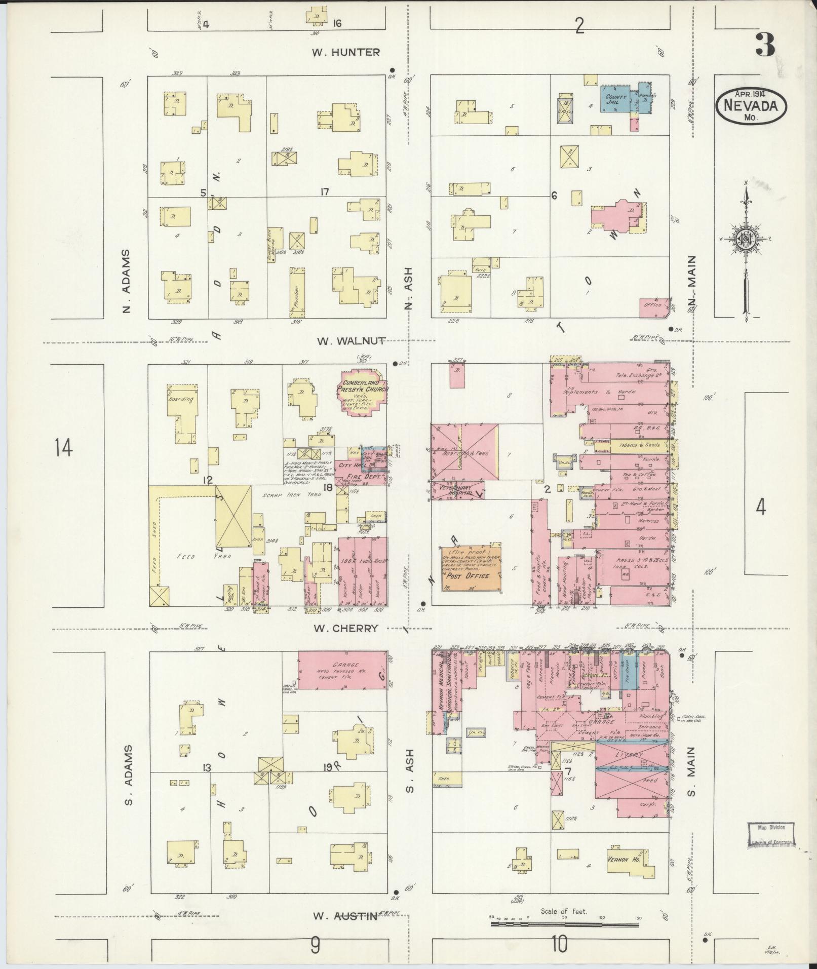Sanborn Fire Insurance Map from Nevada, Vernon County, Missouri (1914), Sheet #0003 - Historic Sanborn Fire Insurance Map Print, vintage old map wall art, antique decor, genealogy gift, Missouri Missouri map