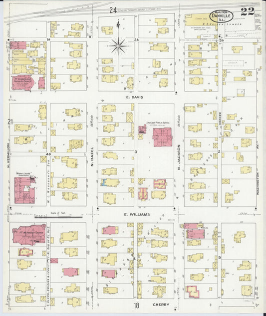 Sanborn Fire Insurance Map from Danville, Vermilion County, Illinois (1909), Sheet #0022 - Historic Sanborn Fire Insurance Map Print, vintage old map wall art, antique decor, genealogy gift, Illinois Illinois map