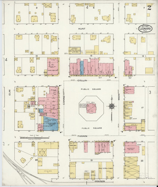 Sanborn Fire Insurance Map from Leonard, Fannin County, Texas (1919), Sheet #0002 - Historic Sanborn Fire Insurance Map Print, vintage old map wall art, antique decor, genealogy gift, Texas Texas map