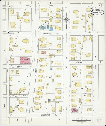 Sanborn Fire Insurance Map from Lawrenceville, Lawrence County, Illinois (1918), Sheet #0006 - Complete Map Set gallery image, historic Sanborn map, vintage wall art, Illinois Illinois
