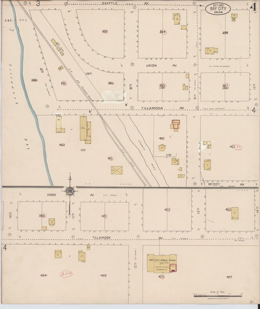 Sanborn Fire Insurance Map from Bay City, Tillamook County, Oregon (1928), Sheet #0004 - Historic Sanborn Fire Insurance Map Print, vintage old map wall art, antique decor, genealogy gift, Oregon Oregon map