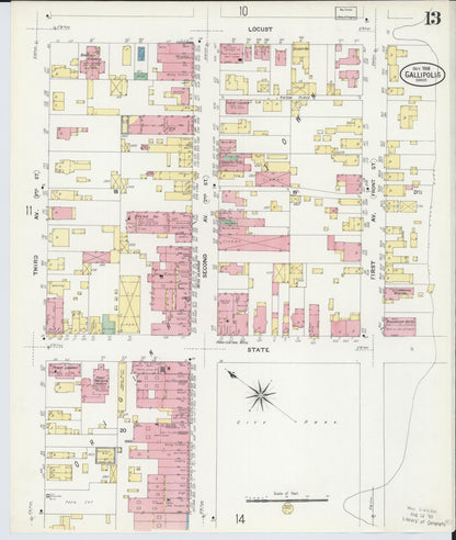 Sanborn Fire Insurance Map from Gallipolis, Gallia County, Ohio (1908), Sheet #0013 - Historic Sanborn Fire Insurance Map Print, vintage old map wall art, antique decor, genealogy gift, Ohio Ohio map