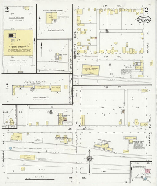 Sanborn Fire Insurance Map from San Juan, Hidalgo County, Texas (1925), Sheet #0002 - Historic Sanborn Fire Insurance Map Print, vintage old map wall art, antique decor, genealogy gift, Texas Texas map