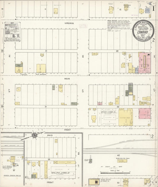 Sanborn Fire Insurance Map from Conrad, Pondera County, Montana (1910), Sheet #0001 - Historic Sanborn Fire Insurance Map Print, vintage old map wall art, antique decor, genealogy gift, Montana Montana map