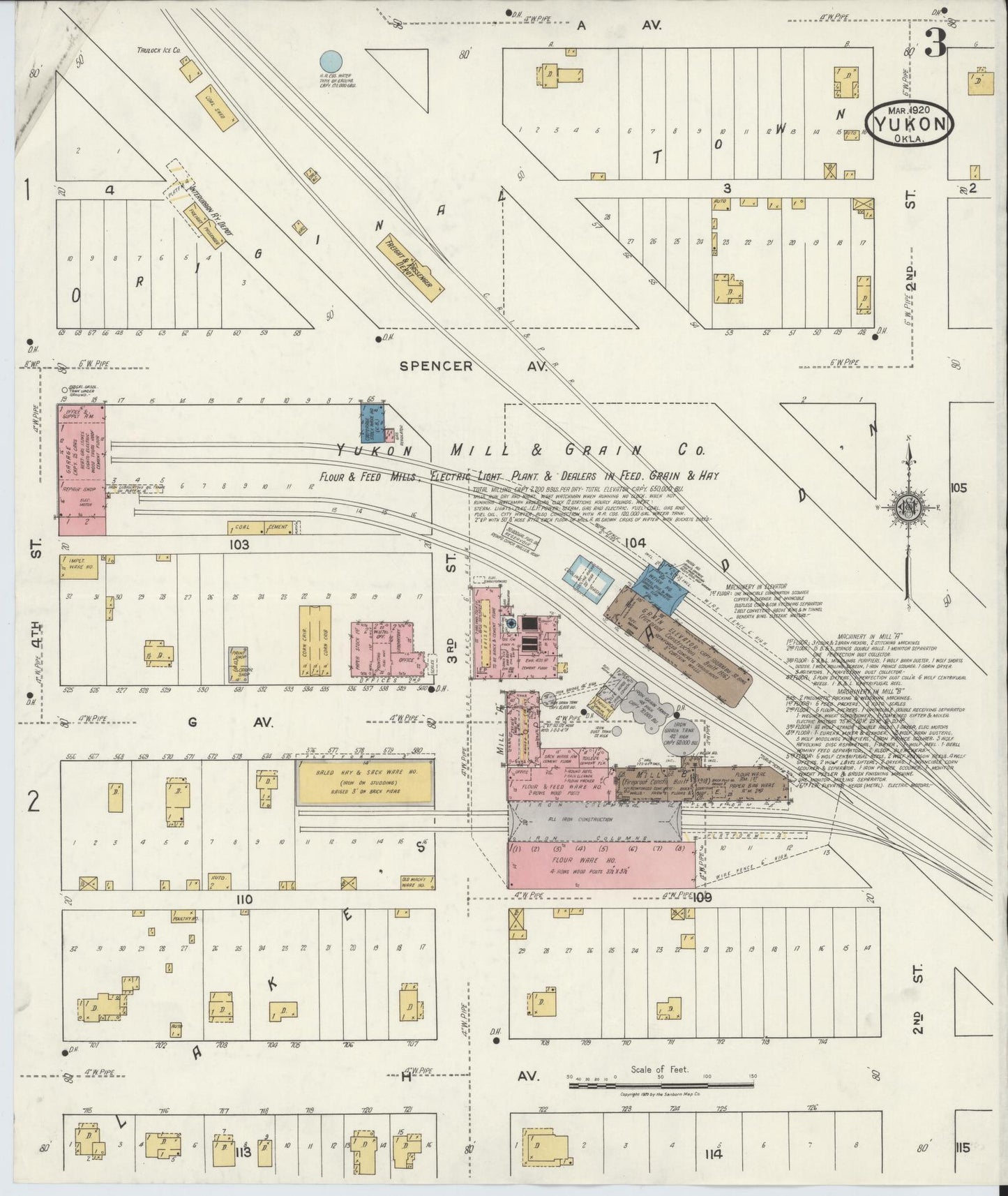 Sanborn Fire Insurance Map from Yukon, Canadian County, Oklahoma (1920), Sheet #0003 - Complete Map Set gallery image, historic Sanborn map, vintage wall art, Oklahoma Oklahoma