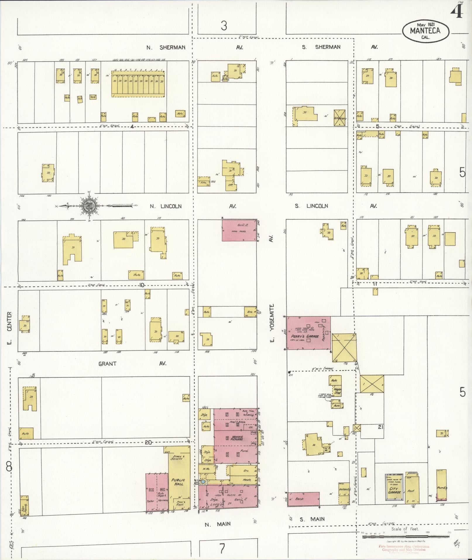 Sanborn Fire Insurance Map from Manteca, San Joaquin County, California (1921), Sheet #0004 - Historic Sanborn Fire Insurance Map Print, vintage old map wall art, antique decor, genealogy gift, California California map