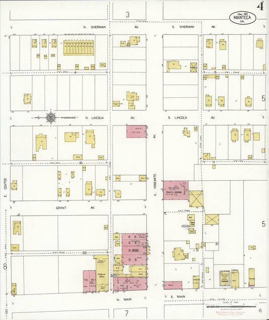 Sanborn Fire Insurance Map from Manteca, San Joaquin County, California (1921), Sheet #0004 - Historic Sanborn Fire Insurance Map Print, vintage old map wall art, antique decor, genealogy gift, California California map