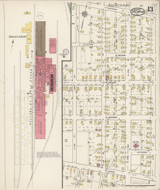 Sanborn Fire Insurance Map from Decatur, Adams County, Indiana (1922), Sheet #0013 - Historic Sanborn Fire Insurance Map Print, vintage old map wall art, antique decor, genealogy gift, Indiana Indiana map