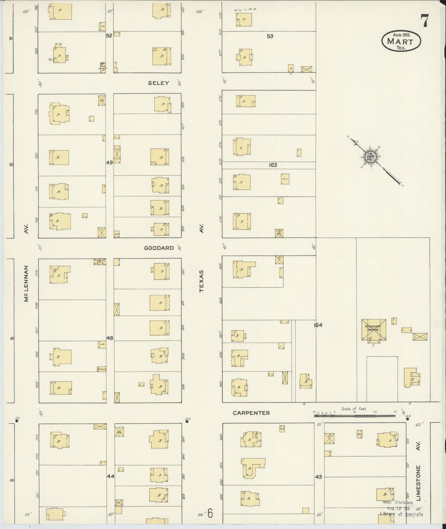 Sanborn Fire Insurance Map from Mart, McLennan County, Texas (1915), Sheet #0007 - Historic Sanborn Fire Insurance Map Print, vintage old map wall art, antique decor, genealogy gift, Texas Texas map