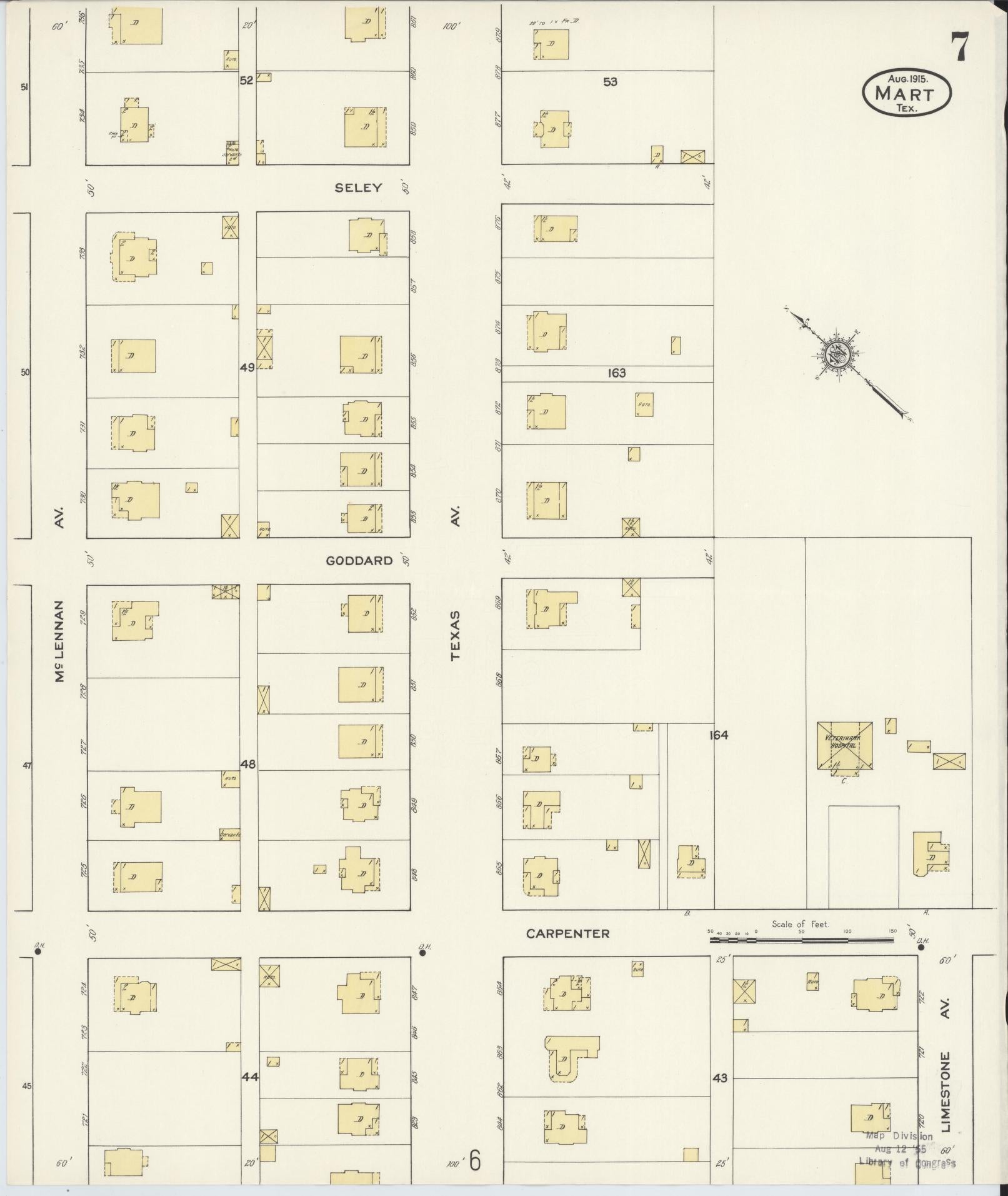 Sanborn Fire Insurance Map from Mart, McLennan County, Texas (1915), Sheet #0007 - Historic Sanborn Fire Insurance Map Print, vintage old map wall art, antique decor, genealogy gift, Texas Texas map