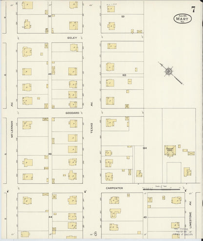 Sanborn Fire Insurance Map from Mart, McLennan County, Texas (1915), Sheet #0007 - Historic Sanborn Fire Insurance Map Print, vintage old map wall art, antique decor, genealogy gift, Texas Texas map