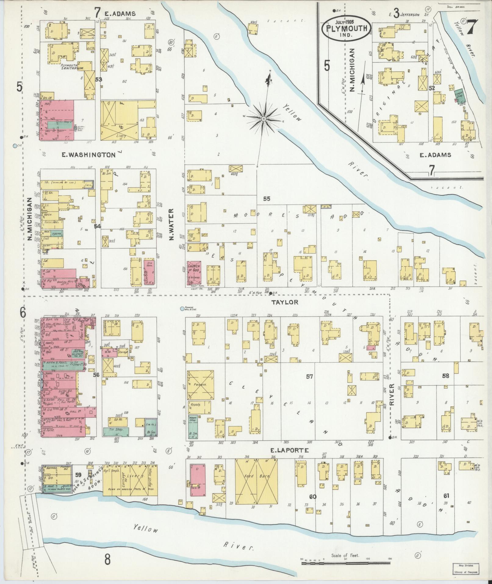 Sanborn Fire Insurance Map from Plymouth, Marhshall County, Indiana (1905), Sheet #0007 - Complete Map Set gallery image, historic Sanborn map, vintage wall art, Indiana Indiana