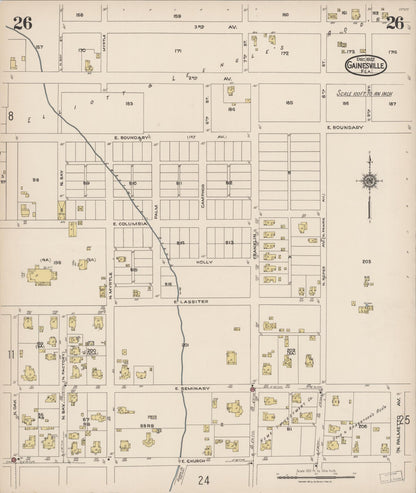 Sanborn Fire Insurance Map from Gainesville, Alachua County, Florida (1922), Sheet #0026 - Historic Sanborn Fire Insurance Map Print, vintage old map wall art, antique decor, genealogy gift, Florida Florida map