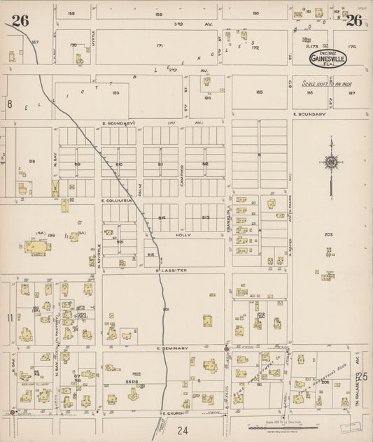 Sanborn Fire Insurance Map from Gainesville, Alachua County, Florida (1922), Sheet #0026 - Historic Sanborn Fire Insurance Map Print, vintage old map wall art, antique decor, genealogy gift, Florida Florida map