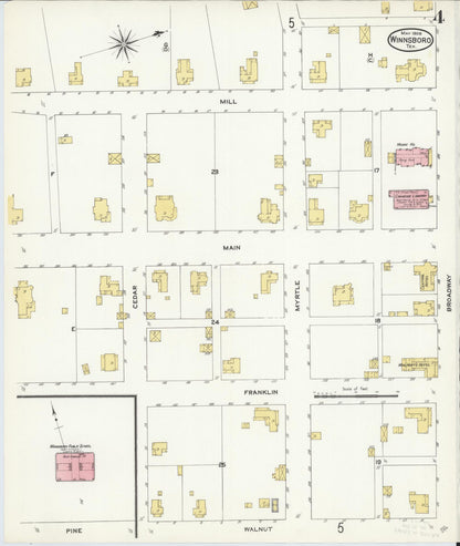 Sanborn Fire Insurance Map from Winnsboro, Wood County, Texas (1909), Sheet #0004 - Complete Map Set gallery image, historic Sanborn map, vintage wall art, Texas Texas