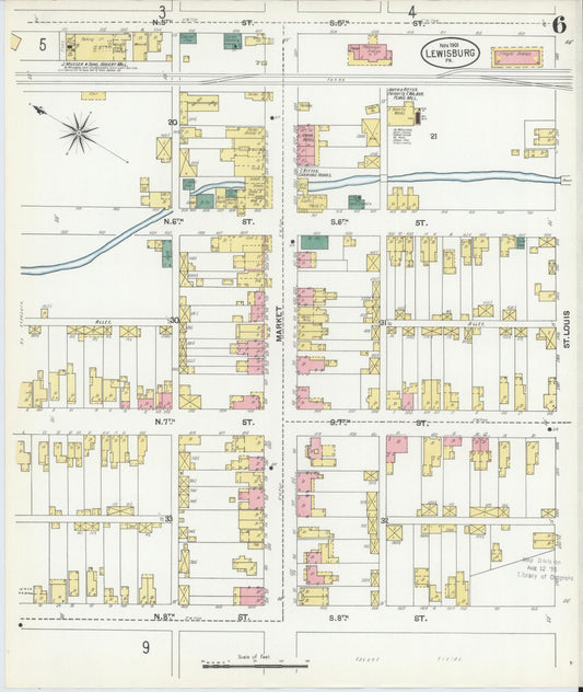Sanborn Fire Insurance Map from Lewisburg, Union County, Pennsylvania (1901), Sheet #0006 - Historic Sanborn Fire Insurance Map Print, vintage old map wall art, antique decor, genealogy gift, Pennsylvania Pennsylvania map