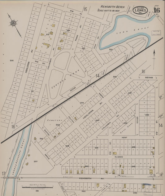 Sanborn Fire Insurance Map from Lewes, Sussex County, Delaware (1922), Sheet #0016 - Historic Sanborn Fire Insurance Map Print, vintage old map wall art, antique decor, genealogy gift, Delaware Delaware map