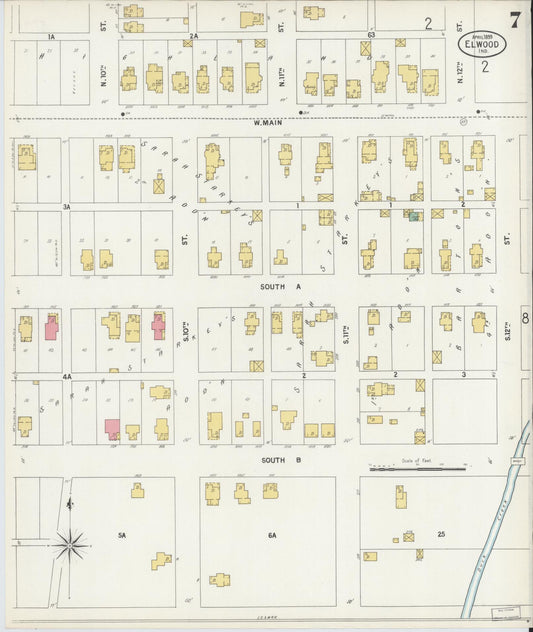Sanborn Fire Insurance Map from Elwood, Madison County, Indiana (1899), Sheet #0007 - Historic Sanborn Fire Insurance Map Print, vintage old map wall art, antique decor, genealogy gift, Indiana Indiana map