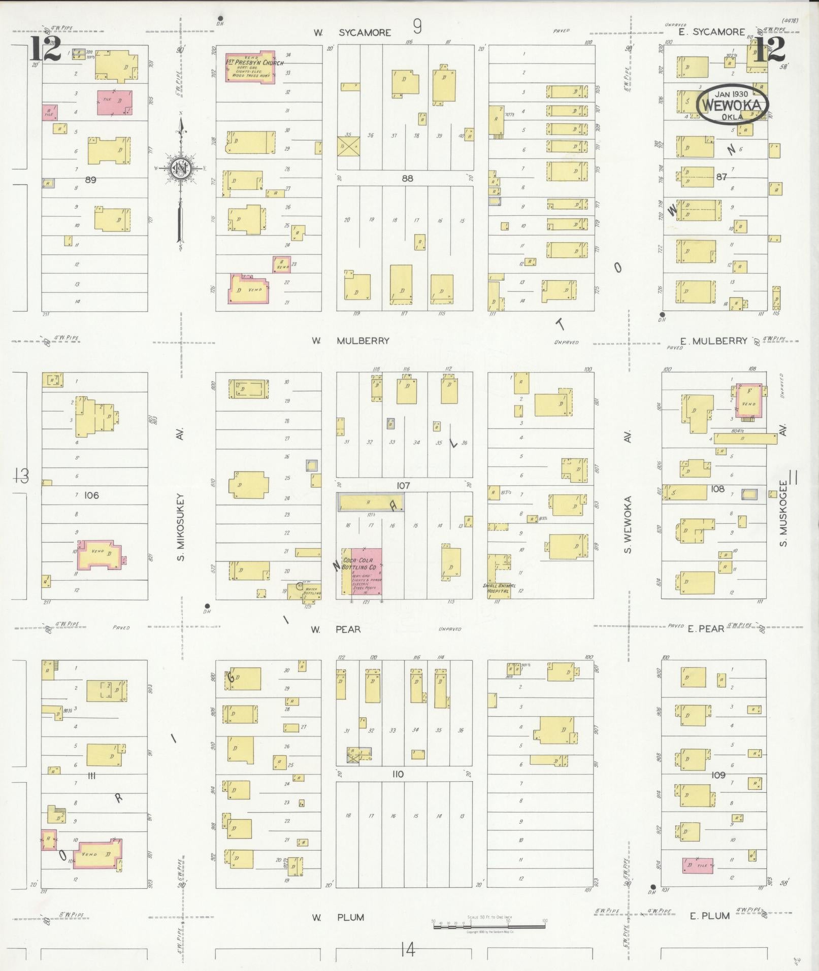 Sanborn Fire Insurance Map from Wewoka, Seminole County, Oklahoma (1930), Sheet #0012 - Complete Map Set gallery image, historic Sanborn map, vintage wall art, Oklahoma Oklahoma