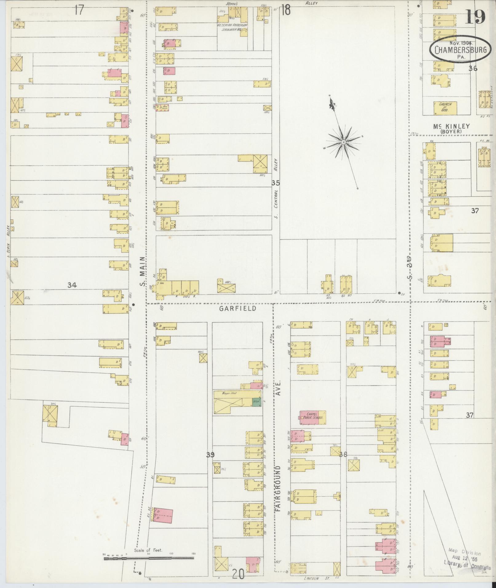 Sanborn Fire Insurance Map from Chambersburg, Franklin County, Pennsylvania (1904), Sheet #0019 - Historic Sanborn Fire Insurance Map Print, vintage old map wall art, antique decor, genealogy gift, Pennsylvania Pennsylvania map