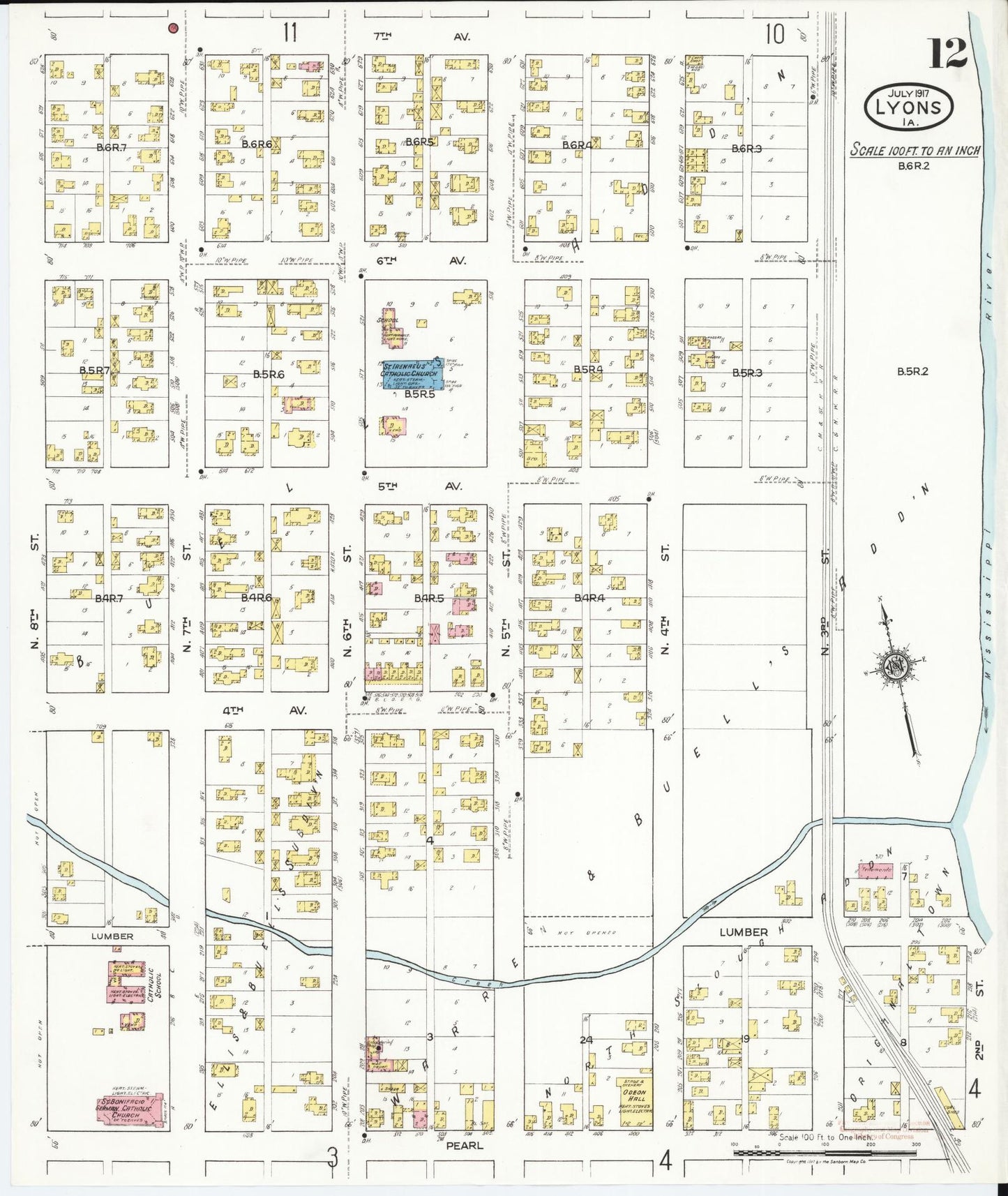 Sanborn Fire Insurance Map from Lyons, Clinton County, Iowa (1917), Sheet #0012 - Historic Sanborn Fire Insurance Map Print