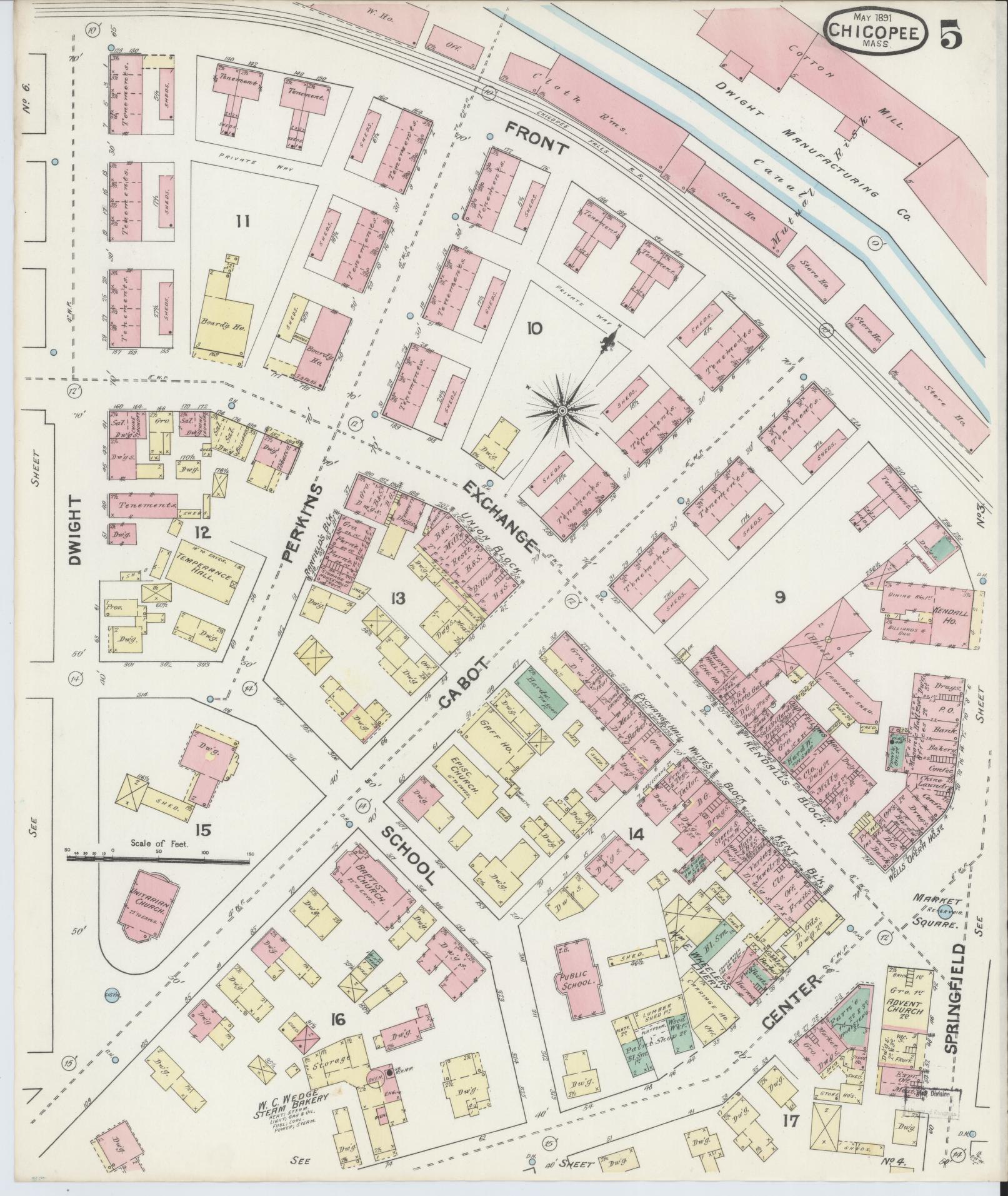 Sanborn Fire Insurance Map from Chicopee, Hampden County, Massachusetts (1891), Sheet #0005 - Historic Sanborn Fire Insurance Map Print, vintage old map wall art, antique decor, genealogy gift, Massachusetts Massachusetts map