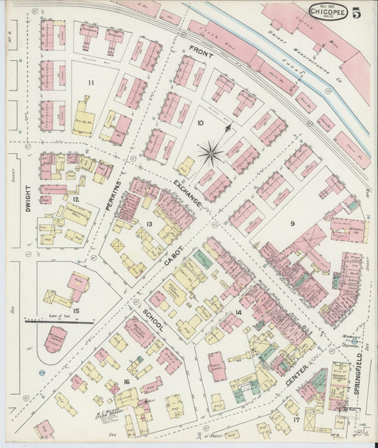 Sanborn Fire Insurance Map from Chicopee, Hampden County, Massachusetts (1891), Sheet #0005 - Historic Sanborn Fire Insurance Map Print, vintage old map wall art, antique decor, genealogy gift, Massachusetts Massachusetts map
