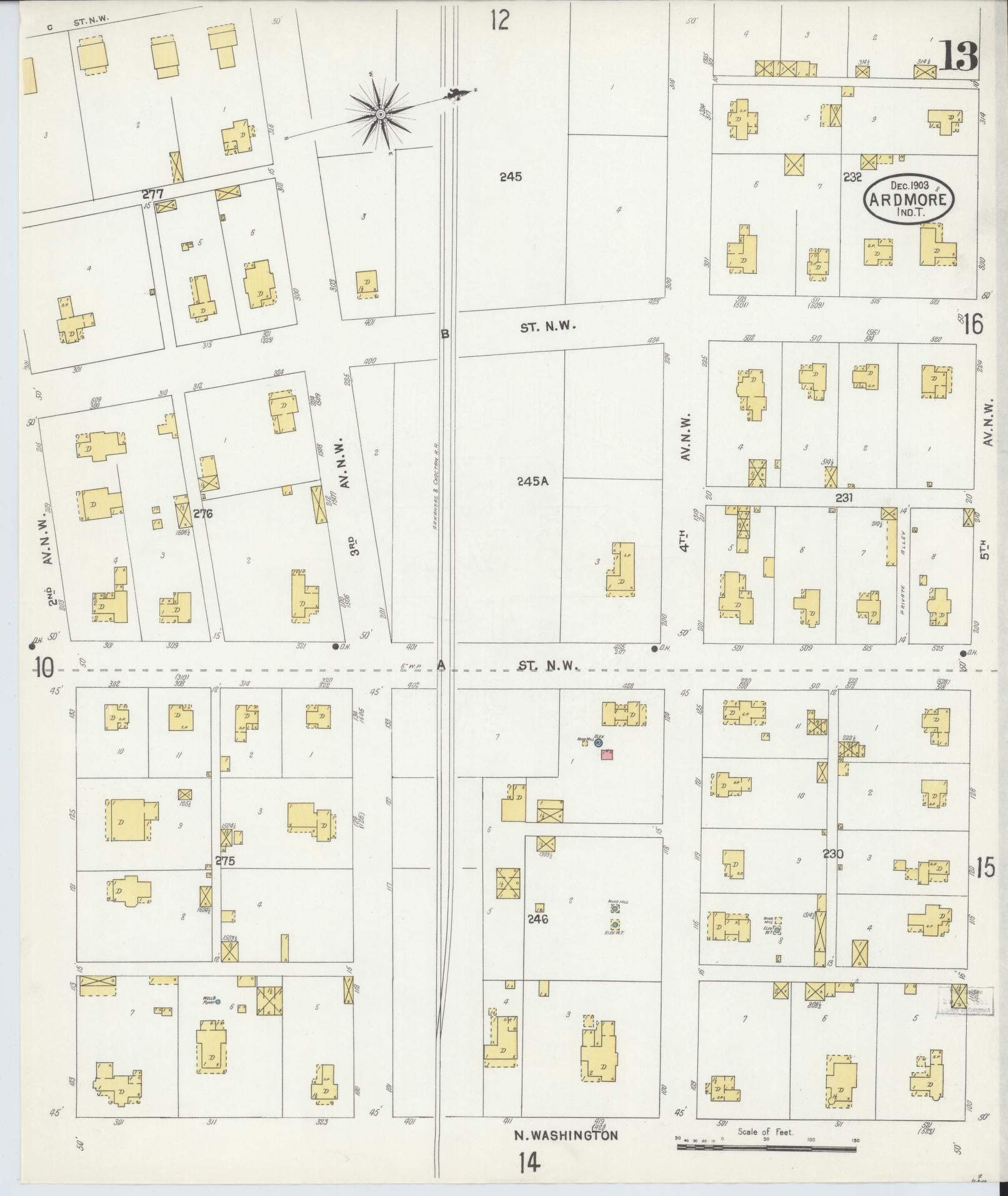 Sanborn Fire Insurance Map from Ardmore, Carter County, Oklahoma (1903), Sheet #0013 - Historic Sanborn Fire Insurance Map Print, vintage old map wall art, antique decor, genealogy gift, Oklahoma Oklahoma map