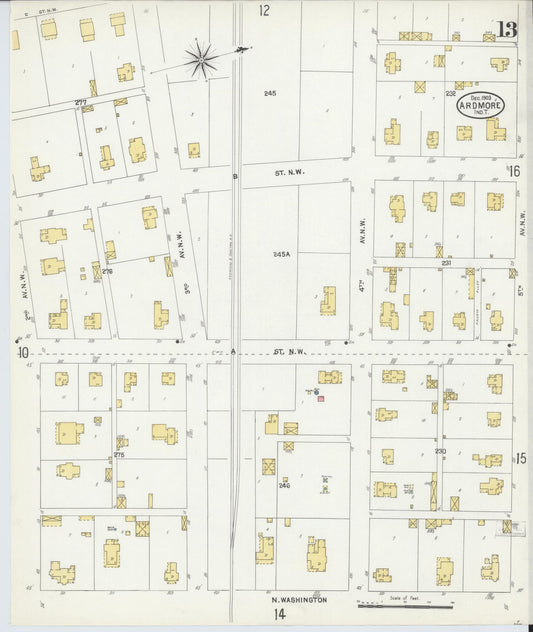 Sanborn Fire Insurance Map from Ardmore, Carter County, Oklahoma (1903), Sheet #0013 - Historic Sanborn Fire Insurance Map Print, vintage old map wall art, antique decor, genealogy gift, Oklahoma Oklahoma map