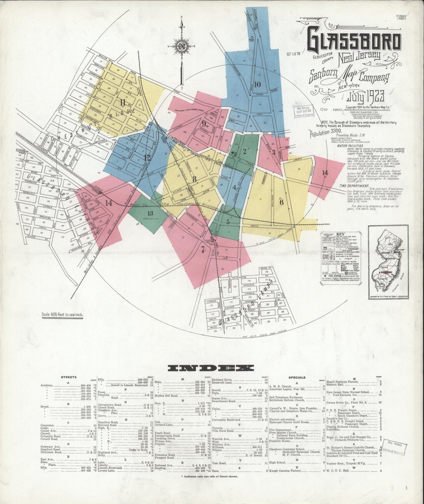 Sanborn Fire Insurance Map from Glassboro, Gloucester County, New Jersey. (1923) – Historic Sanborn Fire Insurance Map Print