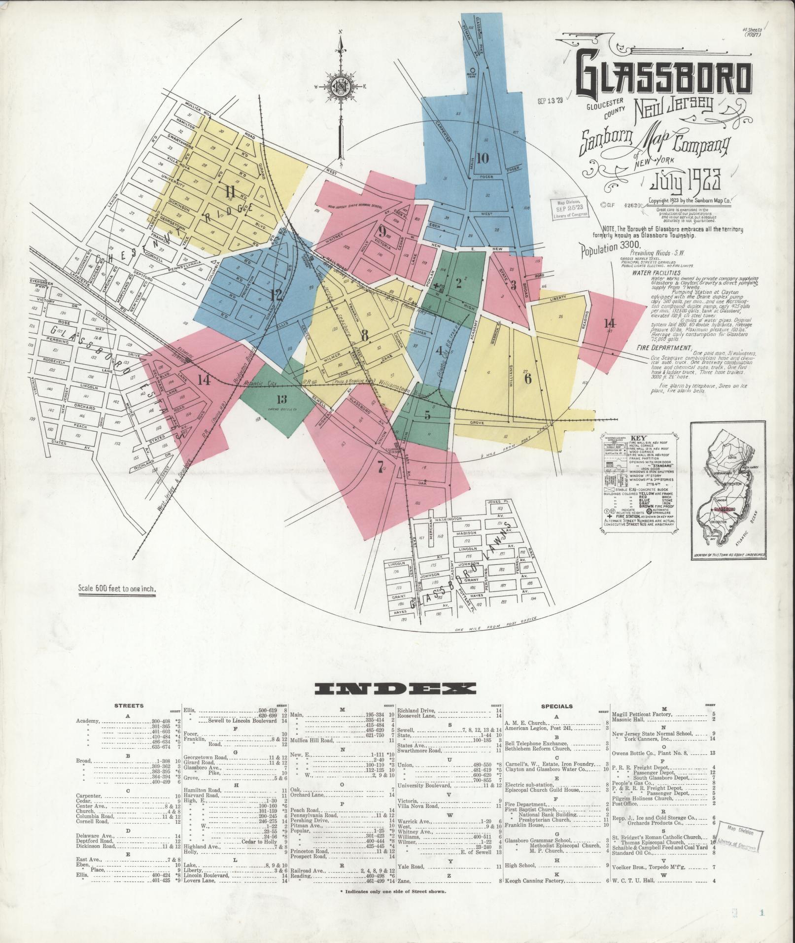 Sanborn Fire Insurance Map from Glassboro, Gloucester County, New Jersey. (1923) – Historic Sanborn Fire Insurance Map Print