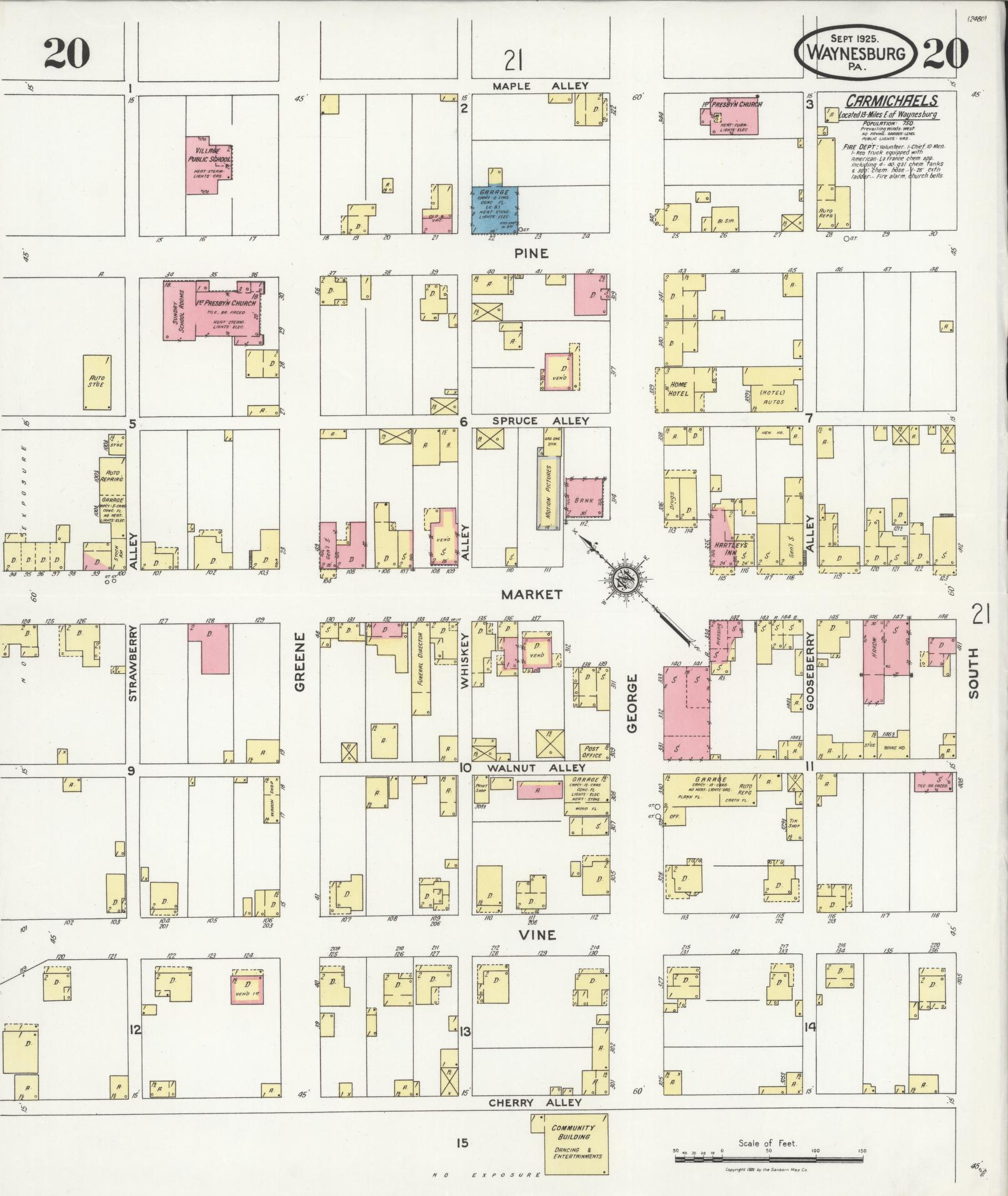 Sanborn Fire Insurance Map from Waynesburg, Greene County, Pennsylvania (1925), Sheet #0020 - Historic Sanborn Fire Insurance Map Print, vintage old map wall art, antique decor, genealogy gift, Pennsylvania Pennsylvania map