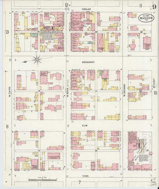 Sanborn Fire Insurance Map from Madison, Jefferson County, Indiana (1897), Sheet #0009 - Historic Sanborn Fire Insurance Map Print, vintage old map wall art, antique decor, genealogy gift, Indiana Indiana map