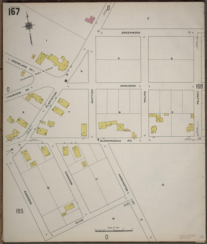 Sanborn Fire Insurance Map from Worcester, Worcester County, Massachusetts (1910), Sheet #0167 - Historic Sanborn Fire Insurance Map Print, vintage old map wall art, antique decor, genealogy gift, Massachusetts Massachusetts map