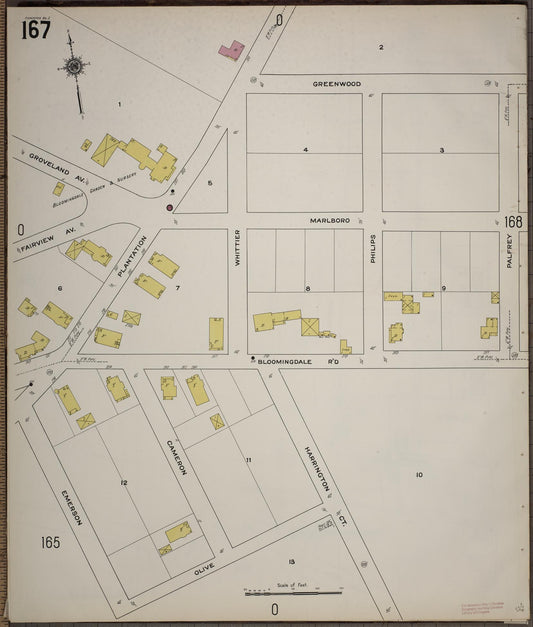 Sanborn Fire Insurance Map from Worcester, Worcester County, Massachusetts (1910), Sheet #0167 - Historic Sanborn Fire Insurance Map Print, vintage old map wall art, antique decor, genealogy gift, Massachusetts Massachusetts map