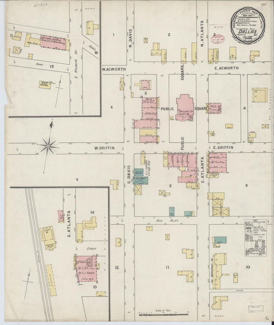 Sanborn Fire Insurance Map from Dallas, Paulding County, Georgia (1895), Sheet #0001 - Historic Sanborn Fire Insurance Map Print, vintage old map wall art, antique decor, genealogy gift, Georgia Georgia map