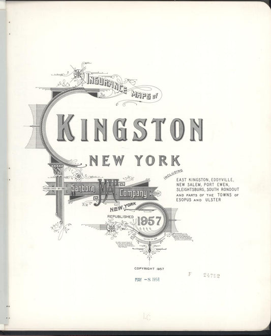 Sanborn Fire Insurance Map from Kingston, Ulster County, New York (1957), Sheet #0001 - Historic Sanborn Fire Insurance Map Print, vintage old map wall art, antique decor, genealogy gift, New York New York map
