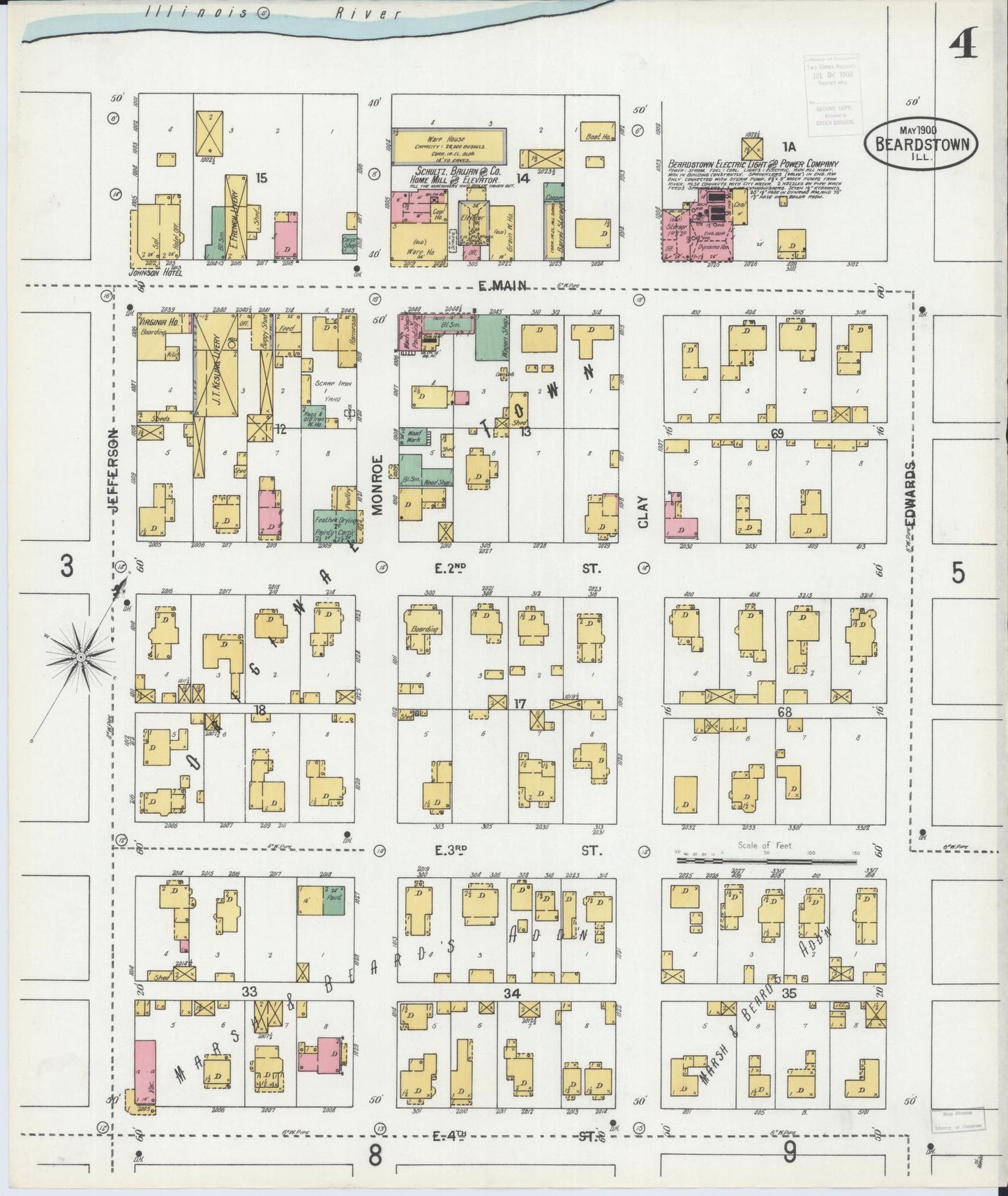 Sanborn Fire Insurance Map from Beardstown, Cass County, Illinois (1900), Sheet #0004 - Historic Sanborn Fire Insurance Map Print, vintage old map wall art, antique decor, genealogy gift, Illinois Illinois map