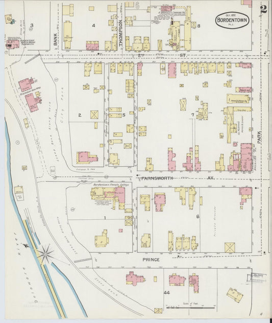 Sanborn Fire Insurance Map from Bordentown, Burlington County, New Jersey (1892), Sheet #0002 - Historic Sanborn Fire Insurance Map Print, vintage old map wall art, antique decor, genealogy gift, New Jersey New Jersey map