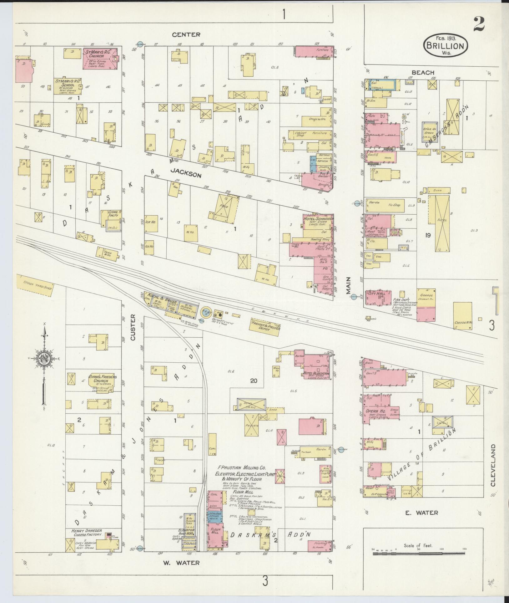 Sanborn Fire Insurance Map from Brillion, Calumet County, Wisconsin (1913), Sheet #0002 - Historic Sanborn Fire Insurance Map Print, vintage old map wall art, antique decor, genealogy gift, Wisconsin Wisconsin map