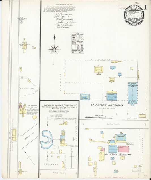 Sanborn Fire Insurance Map from Osage Mission, Neosbe County, Kansas (1892), Sheet #0001 - Historic Sanborn Fire Insurance Map Print, vintage old map wall art, antique decor, genealogy gift, Kansas Kansas map