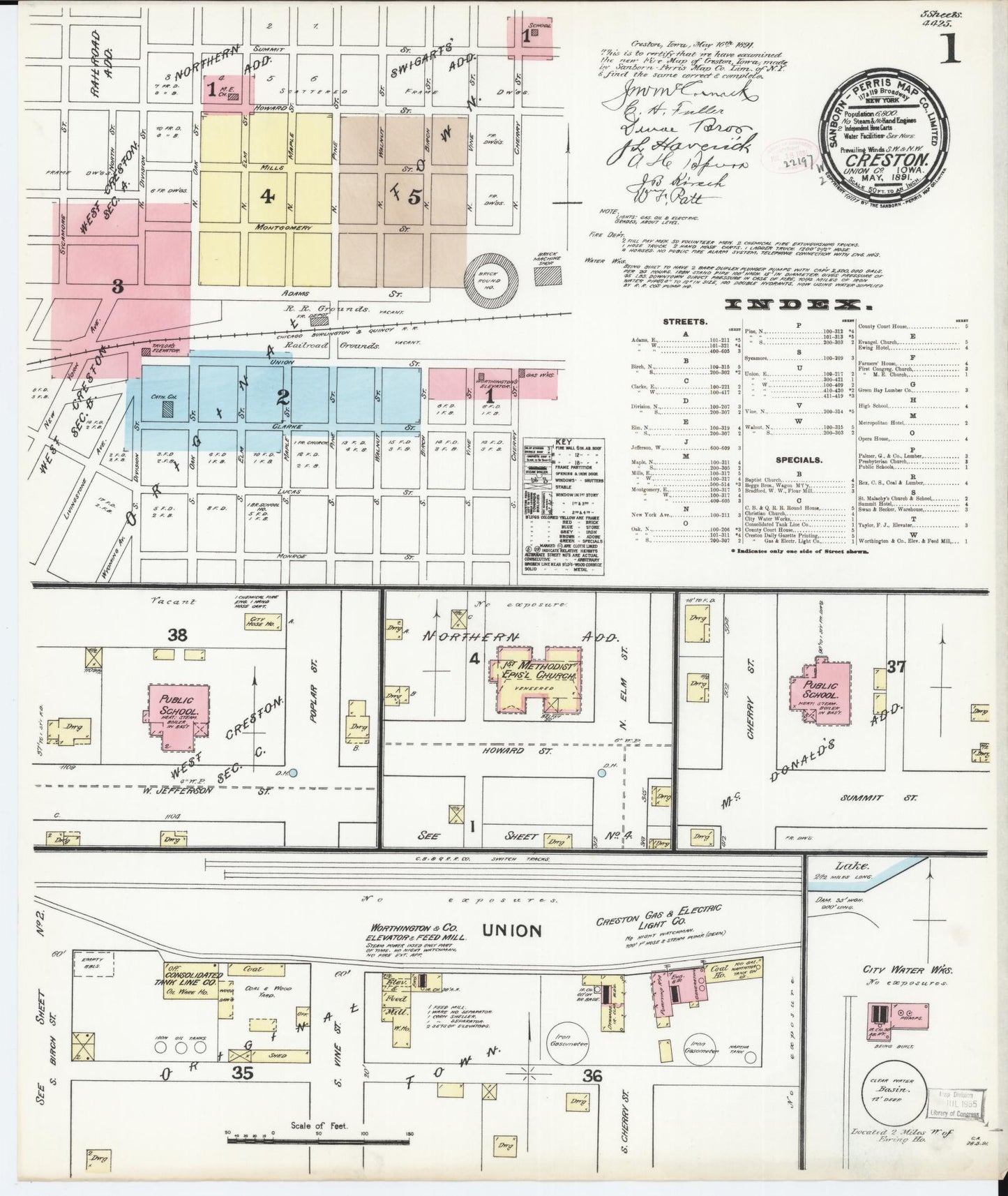 Sanborn Fire Insurance Map from Creston, Union County, Iowa (1891), Sheet #0001 - Historic Sanborn Fire Insurance Map Print, vintage old map wall art