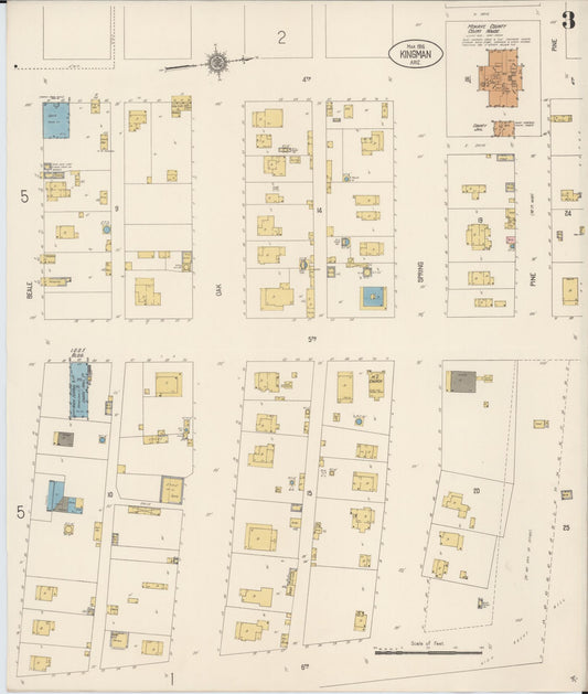 Sanborn Fire Insurance Map from Kingman, Mohave County, Arizona (1916), Sheet #0003 - Historic Sanborn Fire Insurance Map Print, vintage old map wall art, antique decor, genealogy gift, Arizona Arizona map
